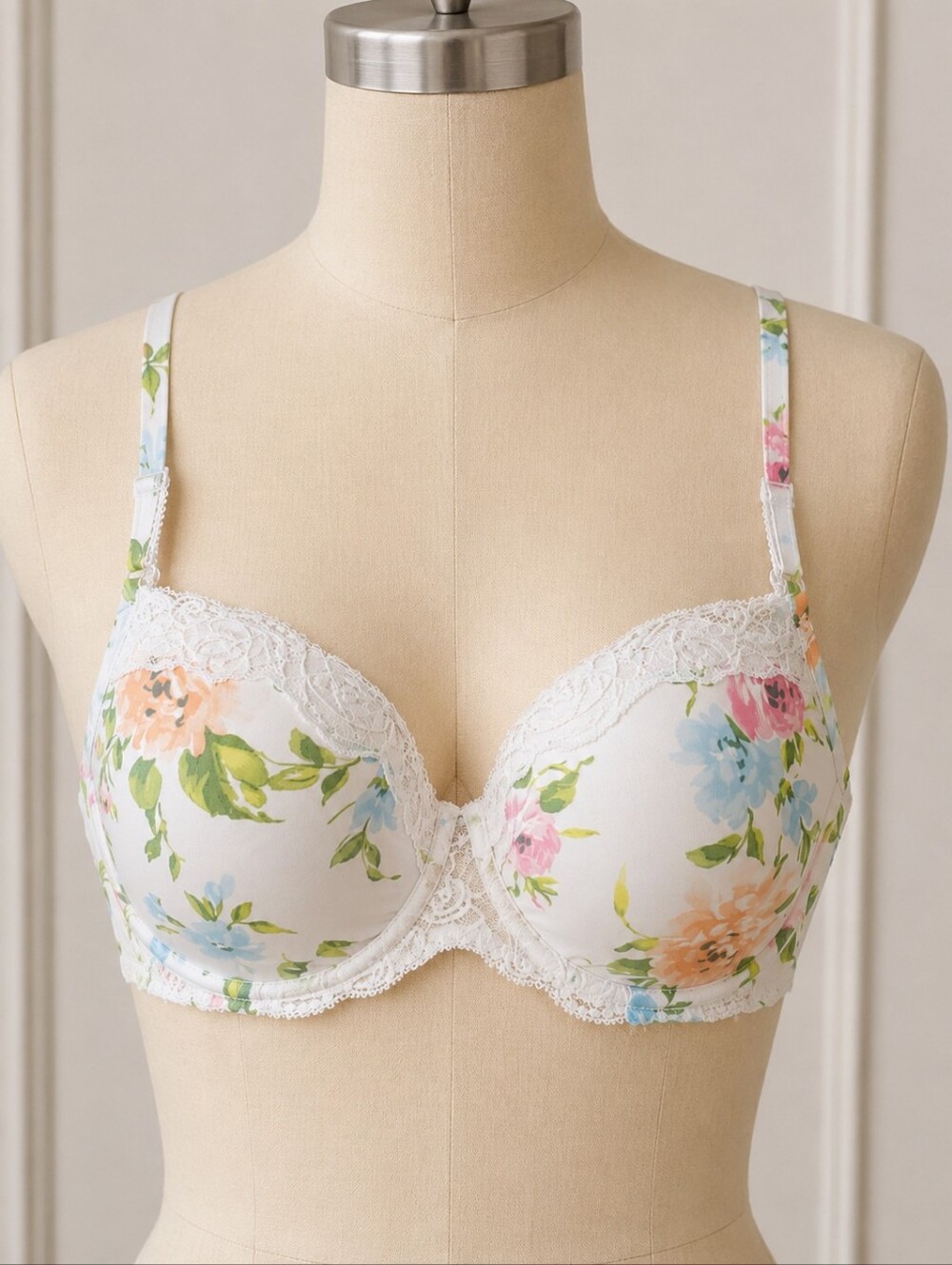 Marie Jo White Floral Lace Trim Underwire Bra EU 75D / UK 34D / US 34D